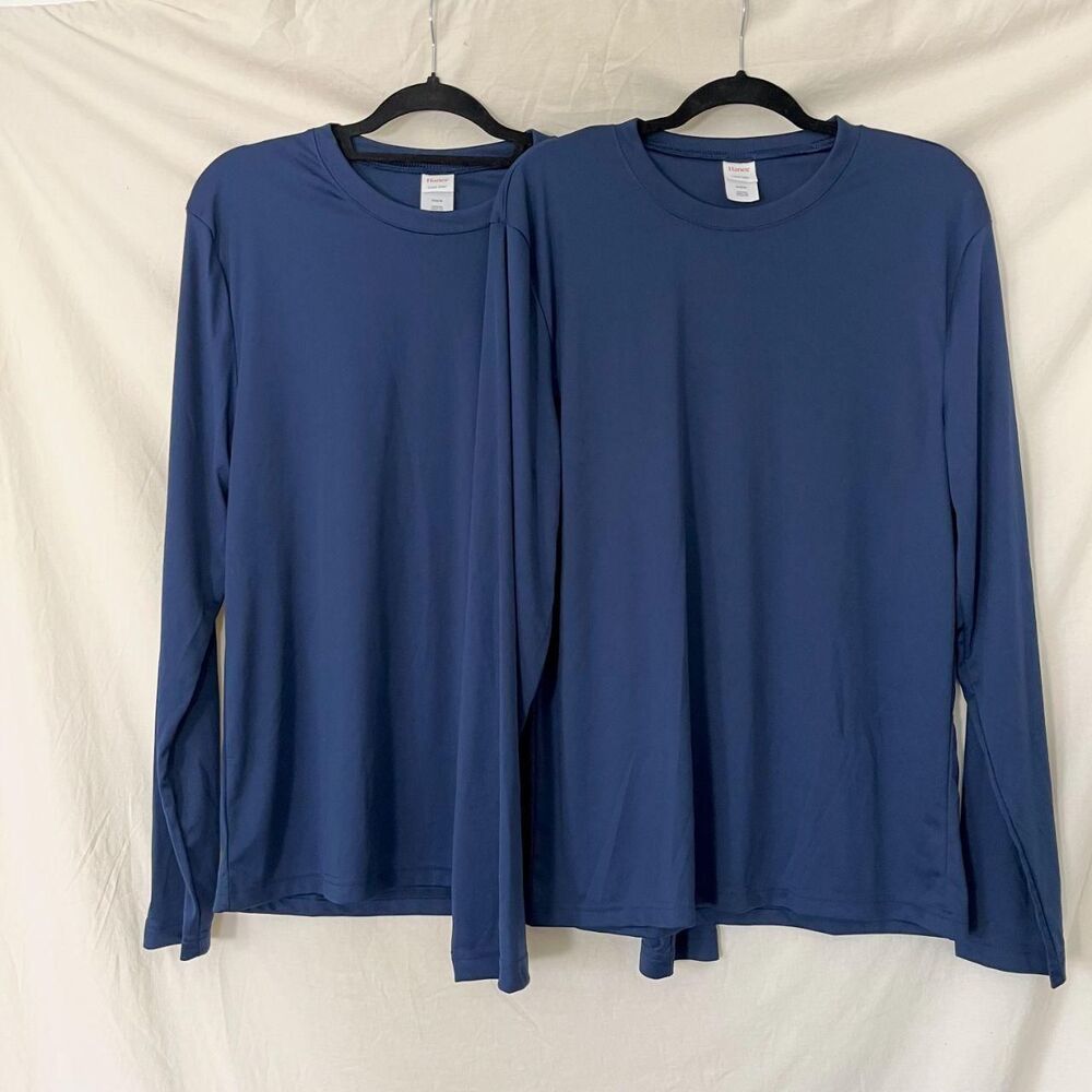 Set of Navy Blue Hanes Cool Dri Long Sleeve Performance Shirts M